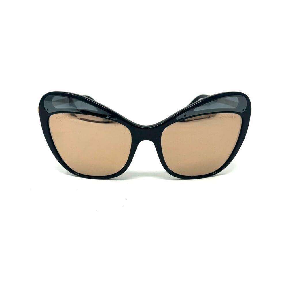 Chanel Cat‑Eye Mirrored Sunglasses – Black Acetate, CC Logo Temples with Case - Picture 1 of 10